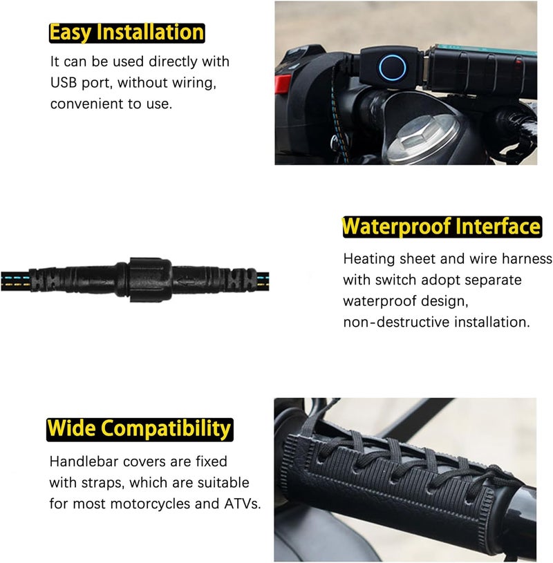 OXWIND USB Motorcycle Heated Grips Covers, 5V Heating Handlebar Compatible with Harley Davidson, 3 Heat Settings & IP67 Waterproof ATV 4 Wheeler Hand Warmers - Image 5